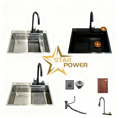 Harga bagus Food-Grade 304 Stainless Steel Cuisine Sink dengan 250-300mm Bowl Depth dan 1.2-2.0mm Panel Ketebalan on line
