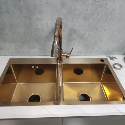 kualitas  Handmade Stainless Steel Kitchen Sink with Food Grade 304/316 Stainless Steel 250-300mm Bowl Depth and 1.2-2.0mm Panel Thickness pabrik