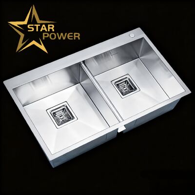 Harga bagus STAR POWER Bak Cuci Piring Dapur Buatan Tangan Mangkuk Ganda Stainless Steel 304 dengan Kedalaman Mangkuk yang Disesuaikan on line