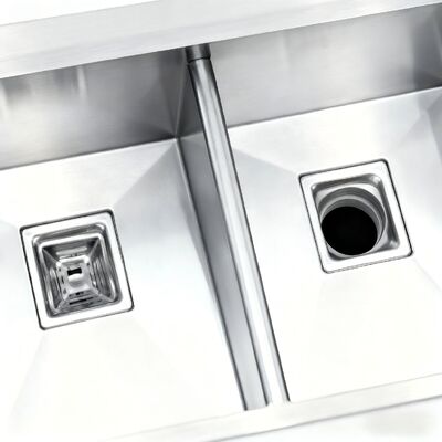 Harga bagus Wastafel Dapur Mangkuk Ganda Buatan Tangan Baja Tahan Karat 304 dengan Keran Penyemprot Tarik-Turun on line