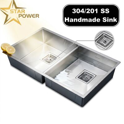 Harga bagus 304 stainless steel sama double bowl dapur wastafel nano-dilapisi drop-in 600mm 9-inci cekungan dalam on line
