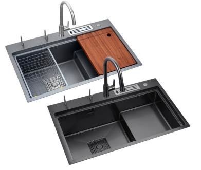 Smart Black Nano Whale Air Terjun Single-Slot Honeycomb Wash Basin Sink Double Basin dapur wastafel mesin besar pot
