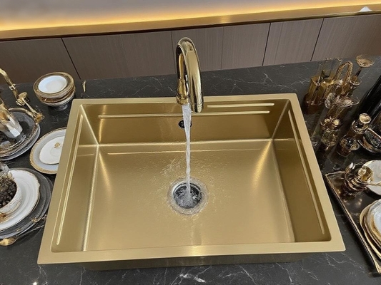 Wastafel Dapur Persegi Stainless Steel SUS304 Berlapis Emas Mewah dengan Desain Drainase Efisien
