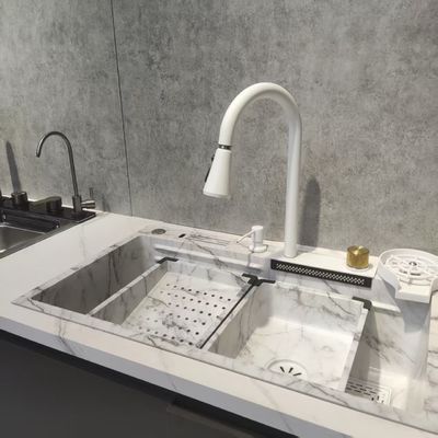 Harga bagus Wastafel Dapur Top Mount / Drop-in Putih Wastafel Dapur Multifungsi Stainless Steel Top-Mount Double-Bowl | Ketebalan Baja Kustom Tersedia | Kedalaman Bak Kustom Tersedia | Tahan Karat & Tahan Korosi on line