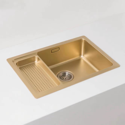Sink dapur dengan drainboard SUS304 stainless steel berwarna emas