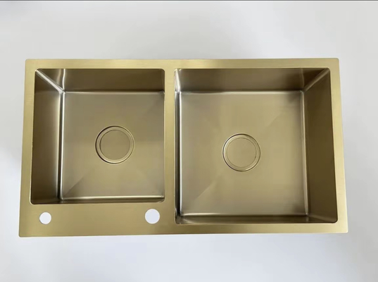 Sink dapur dengan drainboard SUS304 stainless steel berwarna emas