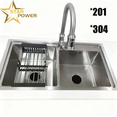 Eco-Friendly 304 Stainless Steel Dapur wastafel dengan 250-300mm Bowl kedalaman dan 1,2-1,5mm Panel Ketebalan