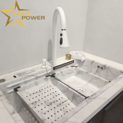 Bak Cuci Dapur Komersial Buatan Tangan Tahan Lama Stainless Steel Mangkuk Ganda dengan Bahan Food Grade 304/316