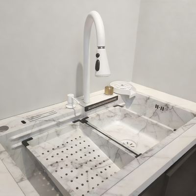 Sink dapur stainless steel buatan tangan dengan pancuran termostatik Food Grade 304/316 dan Deepened Single Bowl