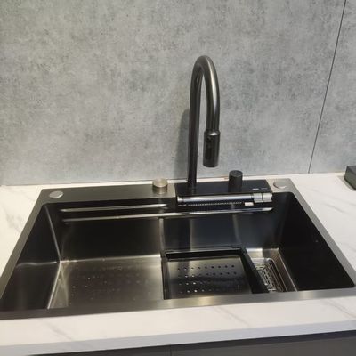 Harga bagus Sink dapur stainless steel buatan tangan dengan lapisan antibakteri nano-polimer hidrofilik dan mangkuk mendalam 250-300mm on line