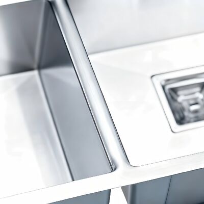 STAR POWER Bak Cuci Piring Dapur Buatan Tangan Mangkuk Ganda Stainless Steel 304 dengan Kedalaman Mangkuk yang Disesuaikan