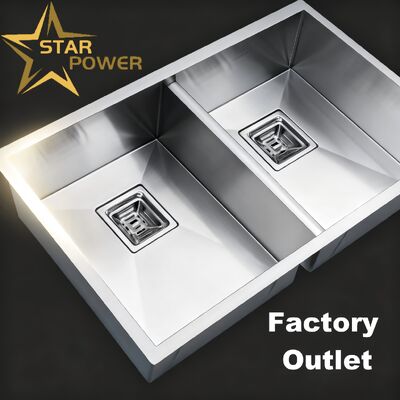 STAR POWER Bak Cuci Piring Dapur Buatan Tangan Mangkuk Ganda Stainless Steel 304 dengan Kedalaman Mangkuk yang Disesuaikan