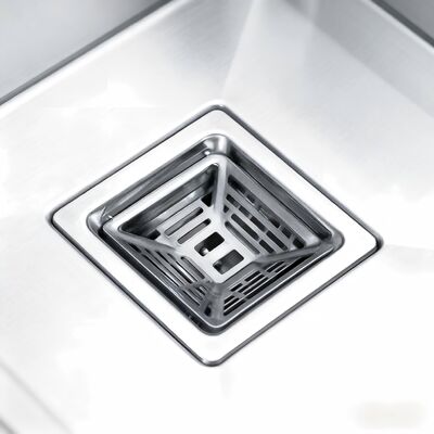 Bak Cuci Ganda Buatan Tangan dengan Finishing Brushed dalam Baja Tahan Karat 304 untuk Dapur Modern