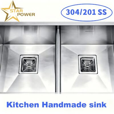 STAR POWER Premium 304 Wastafel Baja Tahan Karat Mangkuk Ganda dengan Keran Tarik untuk Alur Kerja Dapur yang Efisien