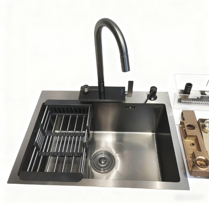 Set Wastafel Dapur Stainless Steel 304 | Bak Cuci Mangkuk Dalam Buatan Tangan Premium dengan Keran Dapur Lengkung Tinggi Anti-Kondensasi Peredam Suara | Kedalaman Bak Tersedia Sesuai Pesanan | Ketebalan Baja Tersedia Sesuai Pesanan