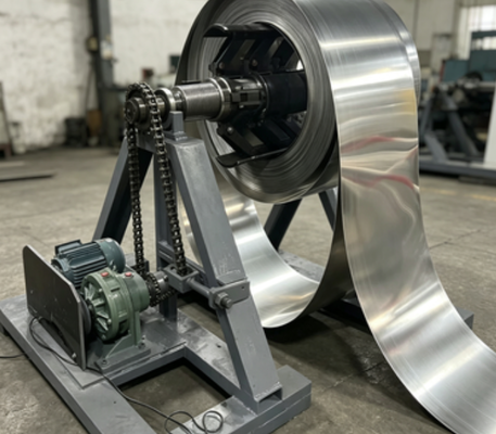 10000kg Heavy Duty Automatic Coil Uncoiler Handler System. Mesin Penggerak Peralatan Decoiling Strip Metal Untuk 304 Stainless Steel Sink Panel Line Produksi