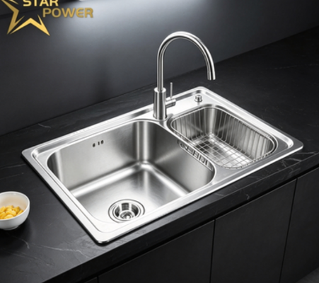Harga bagus 304 Stainless Steel Double Bowl Cuisine Sink dengan Nano-coated Finish dan 9-Inch Deep Basin on line
