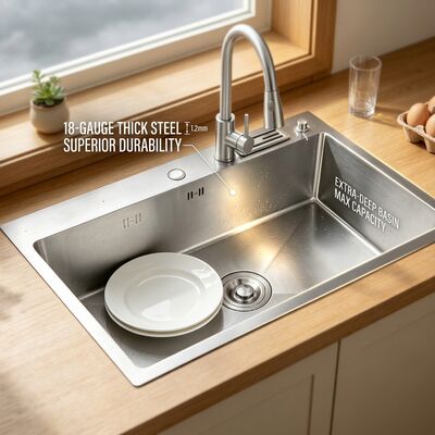 Harga bagus Brushed 18-Gauge 304 Stainless Steel Single Bowl Kitchen Sink Undermount 1000mm 300mm Extra-Deep Basin on line