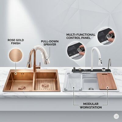 Harga bagus Honeycomb Nano Coating Scratch-Proof Easy-Clean 304 Stainless Steel Kitchen Sink Double Bowl 800mm 250mm Deep on line