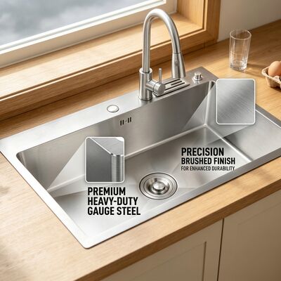 Harga bagus Wastafel Dapur Baja Tahan Karat SUS304 Tugas Berat Komersial Drop-In Baskom Mangkuk Tunggal Dalam 800Mm 250Mm on line