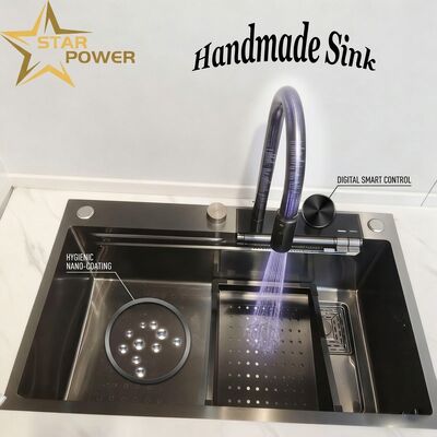 Harga bagus Wastafel Dapur Baja Tahan Karat 304 Lapis Nano Hitam Matte Undermount Mangkuk Ganda 900Mm 250Mm Cekungan Dalam on line