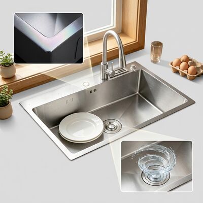 Harga bagus Wastafel Dapur Mangkuk Ganda Baja Tahan Karat 316 Aman untuk Makanan, Wastafel Dapur dengan Rimming Mandiri, Baskom Dalam 1000Mm 250Mm on line