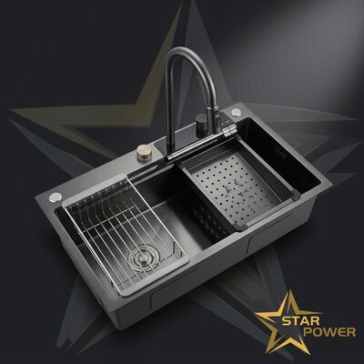 Harga bagus PVD Wastafel Dapur Baja Tahan Karat 304 Buatan Tangan Gunmetal Berlapis Vakum Mangkuk Ganda Wastafel Dalam 700Mm 200Mm on line