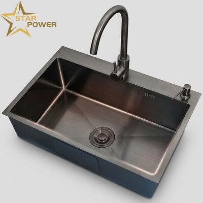 Harga bagus Wastafel Dapur Stainless Steel SUS304 dengan Finishing PVD Gunmetal dan Bak Ekstra-Dalam 10 Inci on line