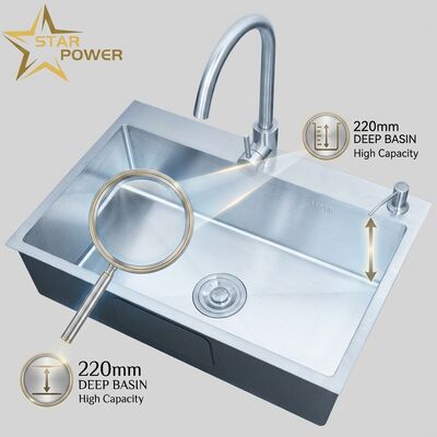 Harga bagus Wastafel Dapur Stainless Steel 316 Mangkuk Ganda dengan Bak 220mm dan Desain Top-Mount on line
