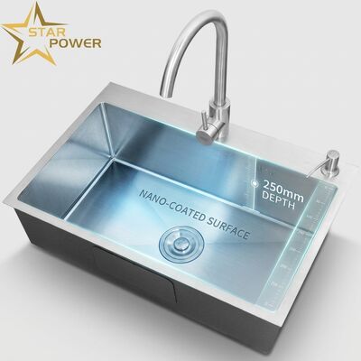 Harga bagus Makanan-Kelas 304 SS Nano-dilapisi Double Bowl Dapur wastafel dengan 250mm Deep Basin on line