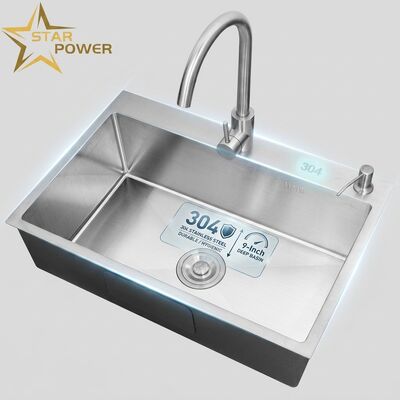 Harga bagus 304 Stainless Steel Dapur wastafel dengan Chrome Plated Finish dan 9-Inch Deep Undermount wastafel online