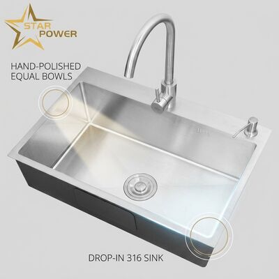 Harga bagus SUS304 Wastafel Dapur Mangkuk Ganda Sama Baja Tahan Karat Dipoles Tangan Drop-In 700Mm 10 Inci Baskom Ekstra Dalam on line