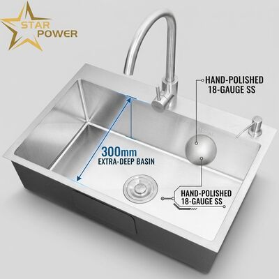 Harga bagus 18 Gauge 304 SS Cuci Cuci Cuci Double Bowl dengan Baskom Ekstra-Deep 300mm on line