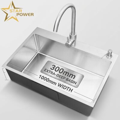 Harga bagus 18 Gauge 304 SS Single Bowl Cuisine Sink Brushed Undermount 1000mm 300mm Extra-Deep Basin on line