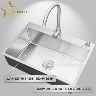 Harga bagus Baskom Dapur Undermount Food-Grade 304 SS Single Bowl Baskom Dapur Chrome Plated Baskom 900mm 250mm Deep Basin on line