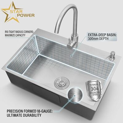 Harga bagus Wastafel Dapur Pasang Atas / Drop-in 18-Gauge 304 SS Wastafel Dapur Mangkuk Ganda Permukaan Matte Wastafel Dapur 1000mm 300mm Cekungan Sangat Dalam | Kedalaman Cekungan Kustom Tersedia | Ketebalan Baja Kustom Tersedia on line