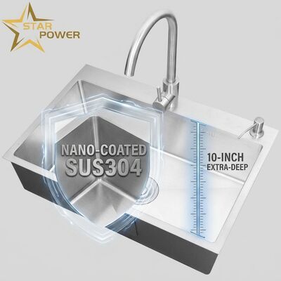 Harga bagus Sink Dapur Top Mount / Drop-in Stainless Steel SUS304 Mangkuk Ganda Sama Dalam Bak Cuci Dapur Nano-Coated Drop-In 700mm Bak Ekstra-Dalam 10 Inci | Kedalaman Bak Kustom Tersedia | Ketebalan Baja Kustom Tersedia on line