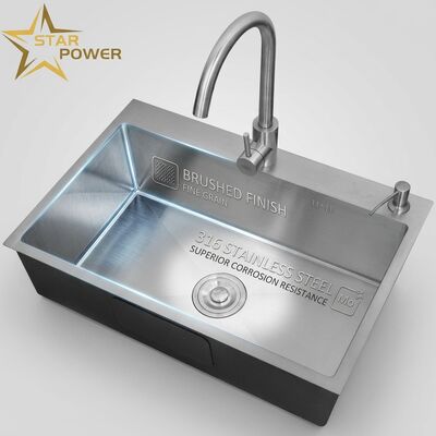 Harga bagus Baskom Dapur Bawah Tanah 316 Stainless Steel Single Bowl Baskom Dapur Brushed Bawah Tanah 800mm 220mm Deep Basin online