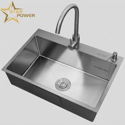 Harga bagus Bak Cuci Dapur Tanam / Tanam 304 Baja Tahan Karat Mangkuk Utama & Tambahan Bak Cuci Dapur PVD Gunmetal Tanam 600mm Cekungan Dalam 9 Inci | Kedalaman Cekungan Kustom Tersedia | Ketebalan Baja Kustom Tersedia on line