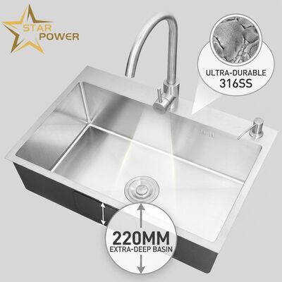 Harga bagus Wastafel Dapur Pasang Atas / Drop-in Baja Tahan Karat 316 Wastafel Dapur Mangkuk Ganda Permukaan Matte Wastafel Atas 800mm Kedalaman Cekungan 220mm | Kedalaman Cekungan Kustom Tersedia | Ketebalan Baja Kustom Tersedia on line