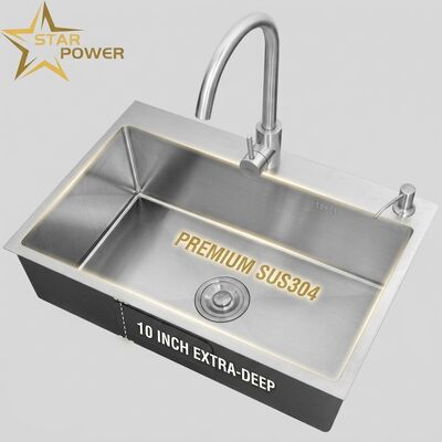 Harga bagus Undermount Kitchen Sink SUS304 Stainless Steel Single Bowl Kitchen Sink Chrome Plated Undermount 700mm 10-Inch Extra-Deep Basin | Custom Basin Depth Available | Custom Steel Gauge Available online