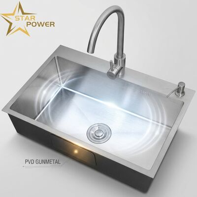 Harga bagus Wastafel Dapur Flush Mount / Inset Food-Grade 304 SS Mangkuk Utama & Tambahan Wastafel Dapur Gunmetal PVD Flush-Mount 900mm Kedalaman Bak 250mm | Kedalaman Bak Kustom Tersedia | Ketebalan Baja Kustom Tersedia on line