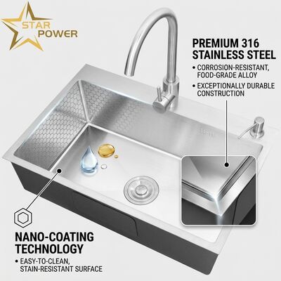 Harga bagus Top Mount / Drop-in Cuisine Sink 316 Stainless Steel Equal Double Bowl Cuisine Sink Nano-coated Drop-In 800mm 220mm Deep Basin. on line