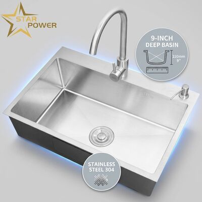 Harga bagus Top-mount / Drop-in Cuisine Sink 304 Stainless Steel Double Bowl Cuisine Sink Matte Surface Top-mount 600mm 9-inch Deep Basin on line