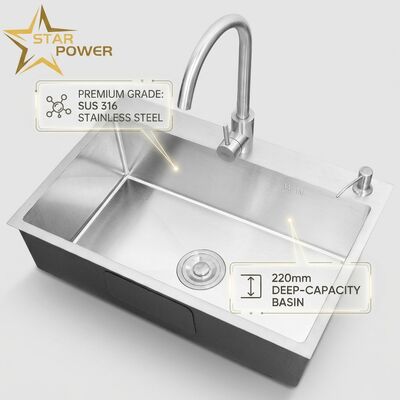 Harga bagus Bak Cuci Piring Dapur Tanam / Sisip Baja Tahan Karat 316 Bak Utama & Tambahan Bak Cuci Piring Dapur Berwarna Emas Tanam 800mm Kedalaman Bak 220mm | Kedalaman Bak Kustom Tersedia | Ketebalan Baja Kustom Tersedia online
