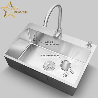Harga bagus Bak Cuci Piring Dapur Undermount Food-Grade 304 SS Bak Cuci Piring Tunggal Disikat Undermount 900mm Kedalaman Bak 250mm | Kedalaman Bak Kustom Tersedia | Ketebalan Baja Kustom Tersedia on line