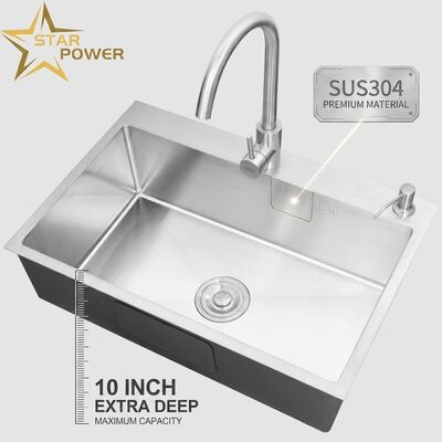 Wastafel Dapur Top Mount / Drop-in Stainless Steel SUS304 Wastafel Dapur Mangkuk Ganda Sama Halus Buatan Tangan Drop-In 700mm Cekungan Ekstra-Dalam 10 Inci | Kedalaman Cekungan Kustom Tersedia | Ketebalan Baja Kustom Tersedia