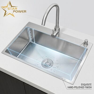 Harga bagus 316 stainless steel utama & Bantuan mangkuk dapur wastafel emas-tone Flush-mount 800mm 220mm Deep Basin on line