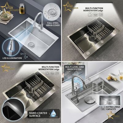 Harga bagus Stainless Steel 18 Gauge Undermount Dapur Workstation Sink, Single Bowl X Groove Desain Air Keluar Cepat on line