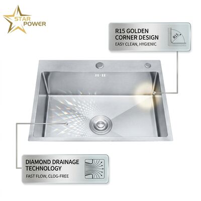 Harga bagus Handmade 304 stainless steel drop-in kitchen sink 33x22 Inch Double Bowl, satin finish, R15 Rounded Corners 18 Gauge on line